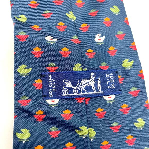 00s HERMES Vintage Black Red Patterned Silk Tie - Picture 4 of 7